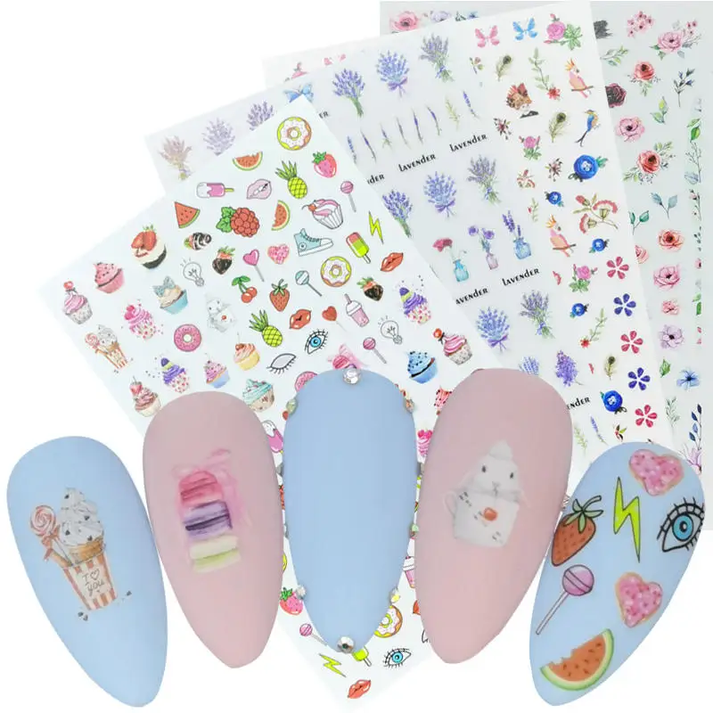 

1 Sheet Ultra Thin Gummed Nails Decal Dessert Cake Fruit Lollipop Image 3D Nail Art Decorations Sticker Decals