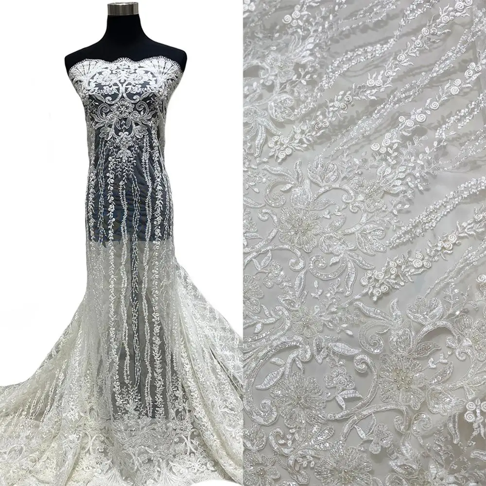 

Wholesale Swiss Voile Bridal White Floral Embroidery Lace Fabric Polyester Beautiful Guipure Wedding Dresses Tulle Mesh Textiles