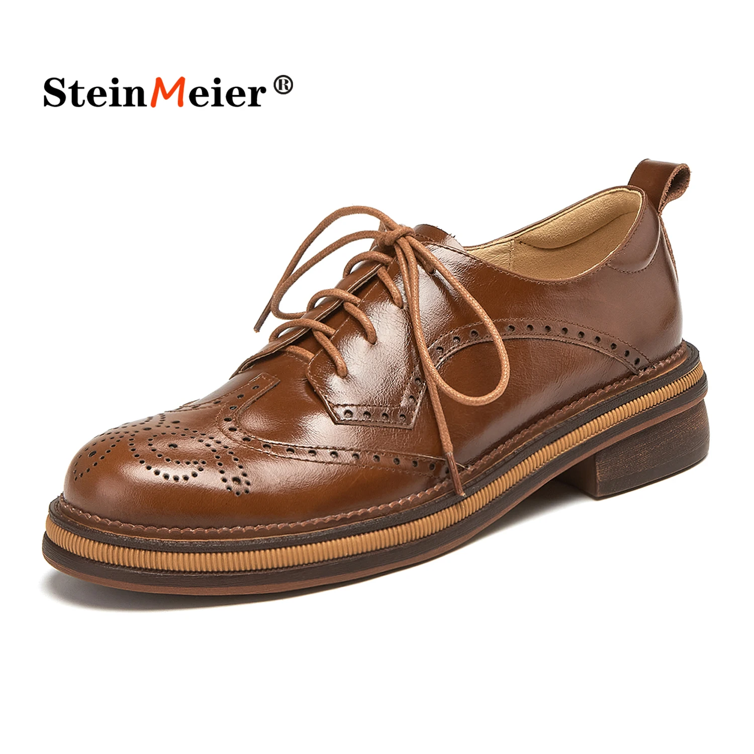 Women Genuine Leather Oxfords Shoes Hand-made Leisure Lace-up Brogues Wingtips Shoes for Ladies Autumn Flat shoes