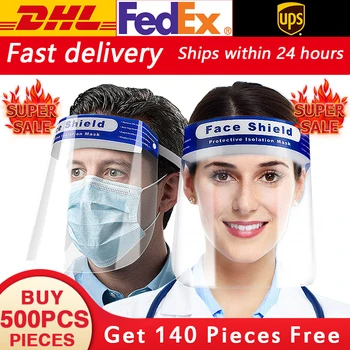 

500PCS Transparent Face Shield Protective Isolation Mask Anti-Fog -Splash Proof Full Face Mask Protect Shield Safety Mask