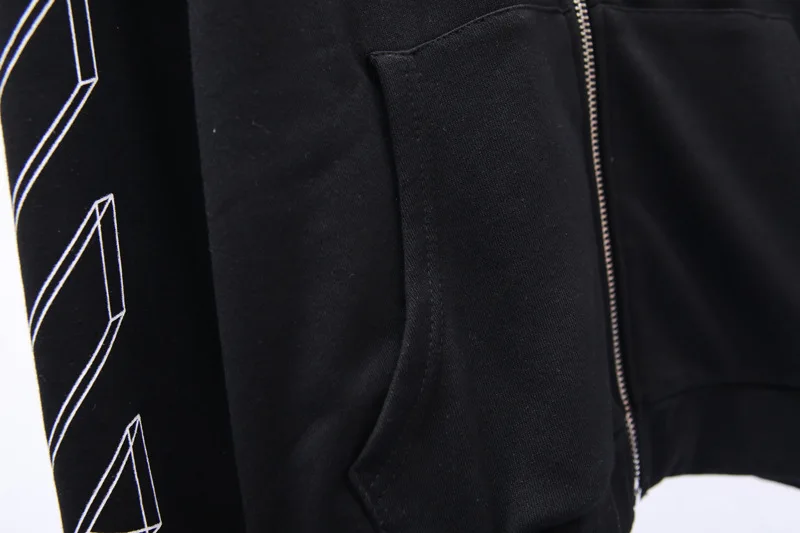 OFF-WHITE OW Высококачественный Свободный свитшот на молнии с капюшоном пальто махровая ткань толстовка
