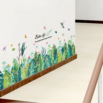 

[shijuekongjian] Plant Leaves Wall Sticker DIY Green Grass Birds Wall Decals for Living Room Kids Bedroom House Decoration