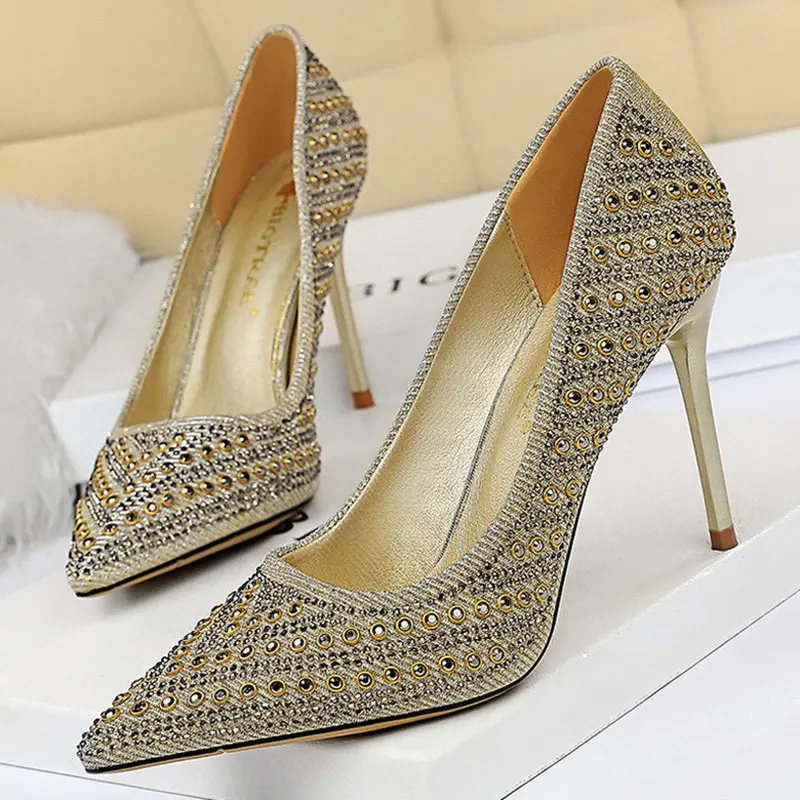 

Bigtree Shoes Women Pumps Rivet Rhinestone Wedding Shoes Women Shoes High Heels Party Shoes Women Heels Stiletto Plus Size 42 43