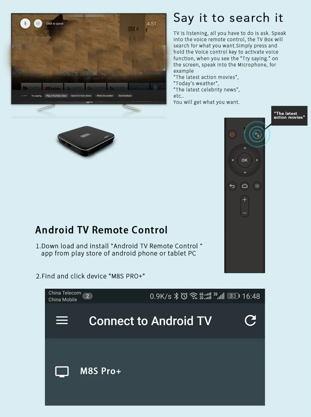20 шт M8S PRO Plus tv Box 2G 16G Amlogic S905W 4K телеприставка Android 7,1 2,4G WiFi Bluetooth 4,2 Голосовое управление