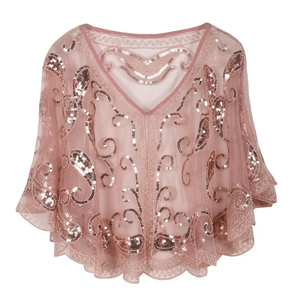 Vintage 1920s cardigan prom party dress new wedding Sequin Prom shawl Gatsby party mesh shortcover Up Dress Accessory
