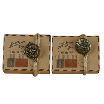 

50 Pcs Vintage Stamp Air Mail Design Candy Box Kraft Paper Chocolate Packaging Gifts Bag Wedding Favors Gift Box Party Supplies
