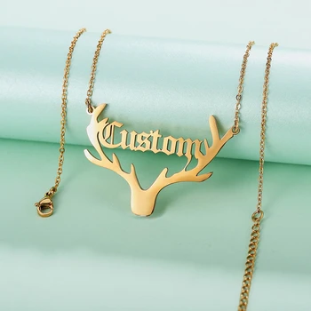 

Any Name Necklace Personalized Custom Deer Antlers Clavicle Nameplated Choker Necklace Women Men Christmas Jewelry