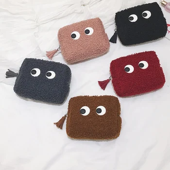 

2020 Plush Coin Purses Cute Eyes Women Small Wallet Ladies Card Handbag Makeup Clutches