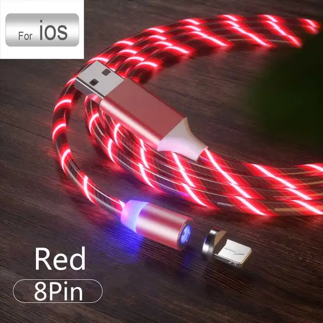 3 In1 Magnetic Current Luminous Lighting Charging Mobile Phone Cable Cle Usb C Cable LED Micro USB Type C for Iphone Huawei P50 For iphone Red