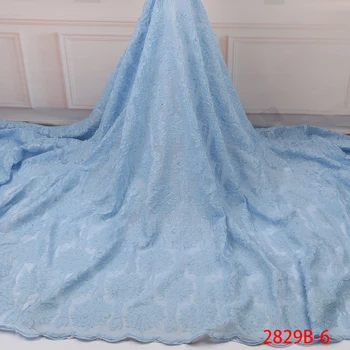

Latest African Lace Fabric 2019 High Quality French nigerian tulle lace fabric with stones embroidery for party dress 2829b