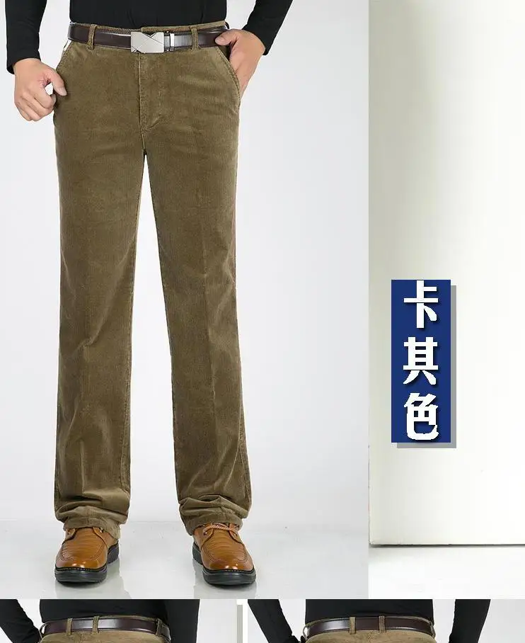 khaki 3502 Новые мужские осенне-зимние вельветовые эластичные штаны из чистого хлопка, повседневные свободные длинные штаны с Высокой Талией большого размера плюс 29-35 36 38 42 44 - Цвет: khaki 3502