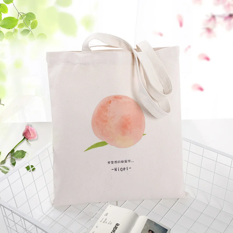 Медовый персик Холщовая Сумка вместительная сумка для покупок сумка на заказ Печать текстовый логотип DIY ежедневное использование эко экологическая многоразовая утилизация