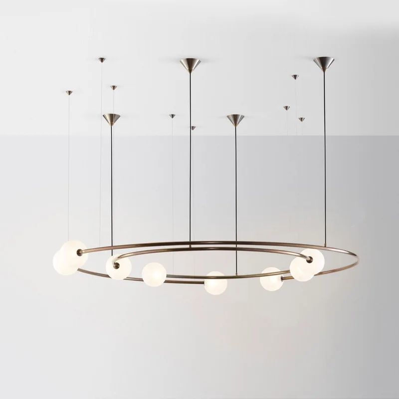 Retro Vintage LED Round Pendant Lights Creative Modern Galactic Glass Hanging Lamp for Restaurant Livingroom Bar Cafe Lustres