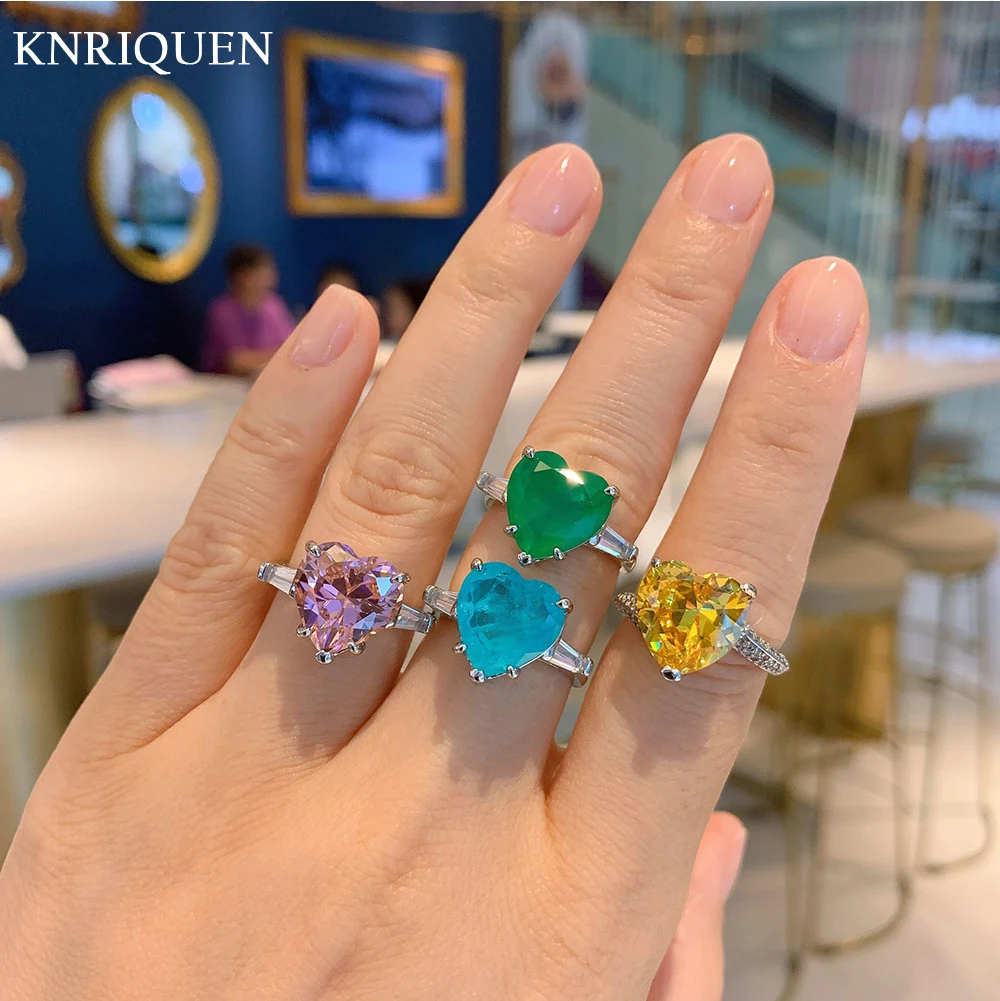 

Heart-Shaped 12*12mm Paraiba Tourmaline Emerald Pink Quartz Topaz Rings for Girlfriend Luxury Gemstone Party Engagement Jewelry