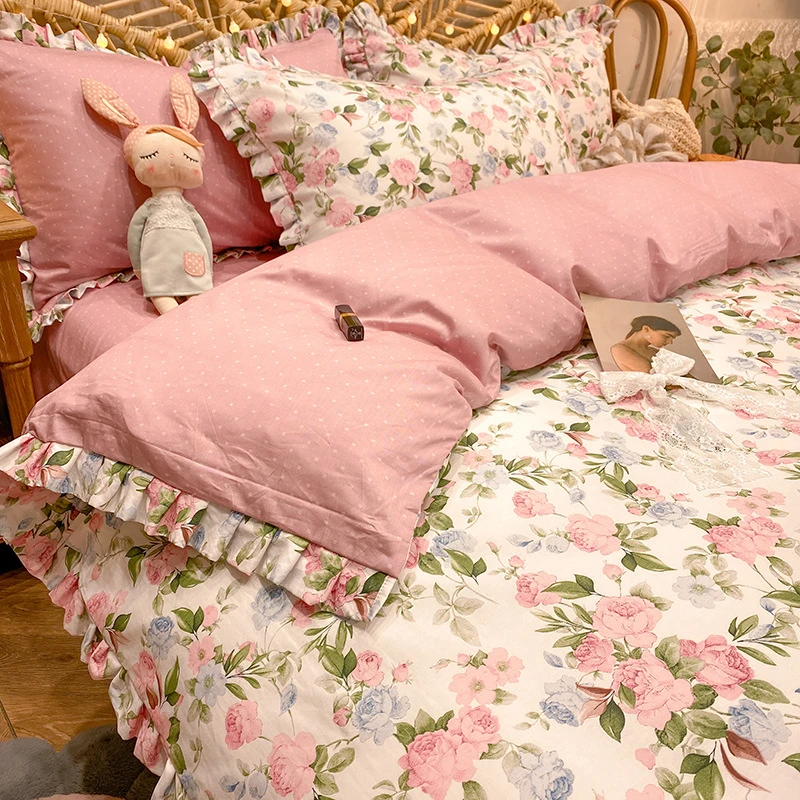 vliegtuigen Resoneer aankunnen Nordic Luxury Bedding Set Pink Cotton Flower Duvet Cover Bed Linens Pillow  Cases Bedspread Kawaii Cute Ruffle 240x220 Bedding - Bedding Set -  AliExpress