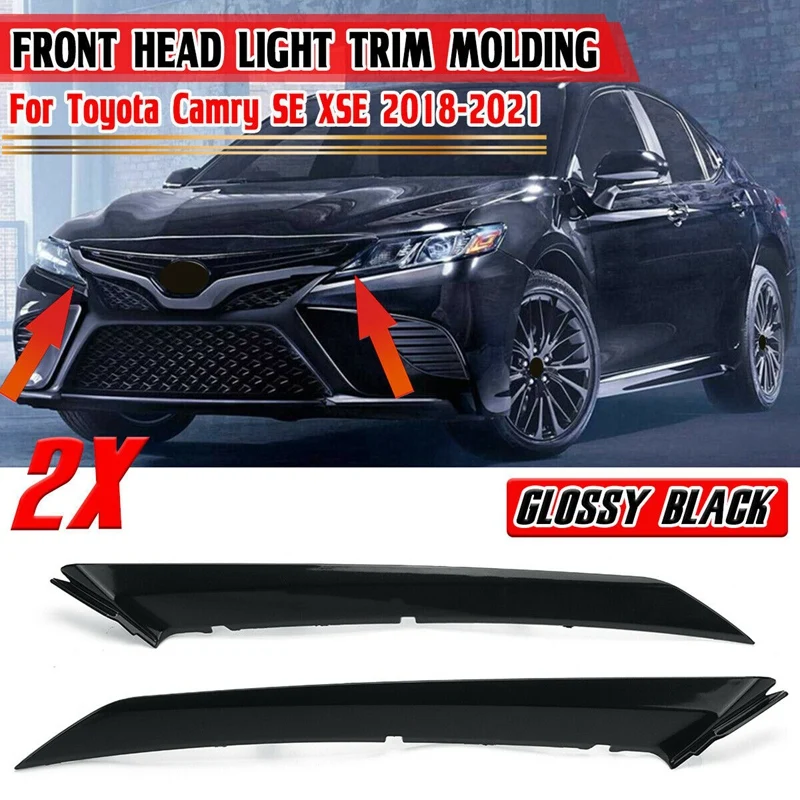 Gloss Black Car Headlight Trim Strip Front Head Light Lamp Eyelid Cover
