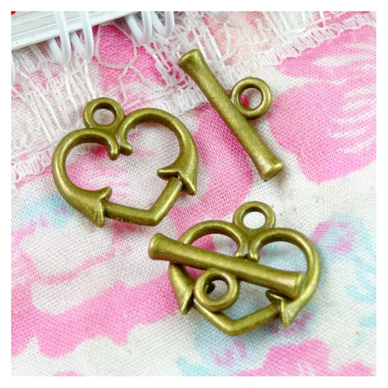 

50 sets/lot 16*16MM Vintage Style Antique Bronze Plated Metal Heart OT Clasps for Diy Jewelry Making Findings