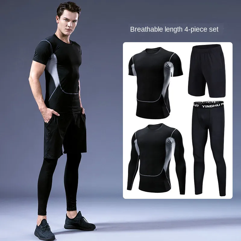 

Quick-drying Sweatsuit Breathable Four-Piece Home Gym Sportswear Sets Running Fitness Training Clothing Tracksuit For Men