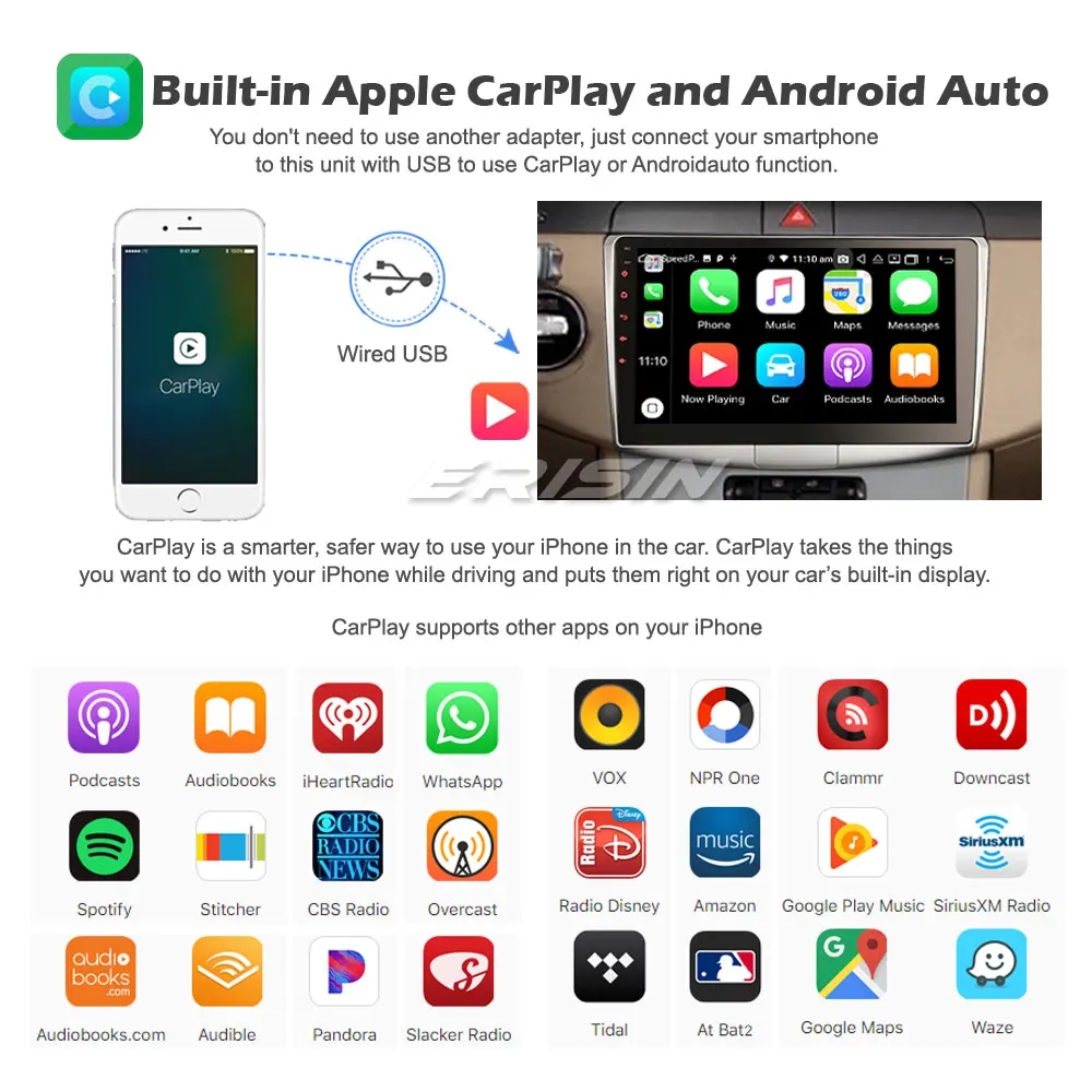 Erisin 8717 10 1 &quotDSP DAB + Android 0 Авторадио GPS Wifi Navi SWC CarPlay USB Canbus OBD TPMS для VW Passat CC B6