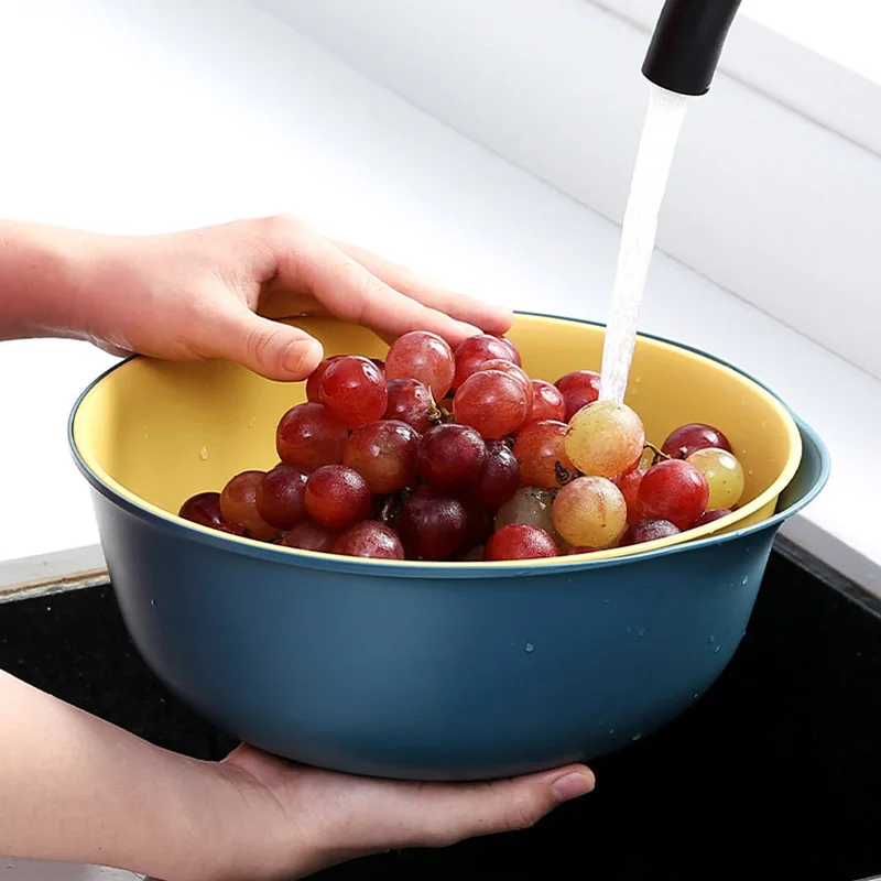 Double Layer Drain Plastic Basket Fruit Filter Washing Thicken Round Household Vegetables Storage Basin Kitchen Supplies | Дом и сад