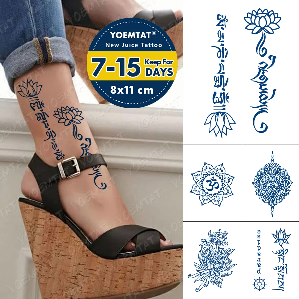 

Juice Ink Lasting Waterproof Temporary Tattoo Sticker Lotus Yoga Tattoos Sanskrit Henna Body Art Arm Fake Tatoo Women Men