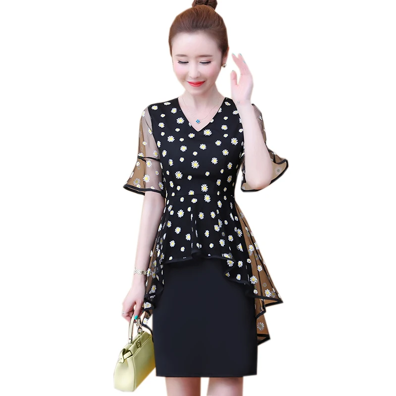 Женское платье с V-образным вырезом асимметричное Сетчатое большого размера в