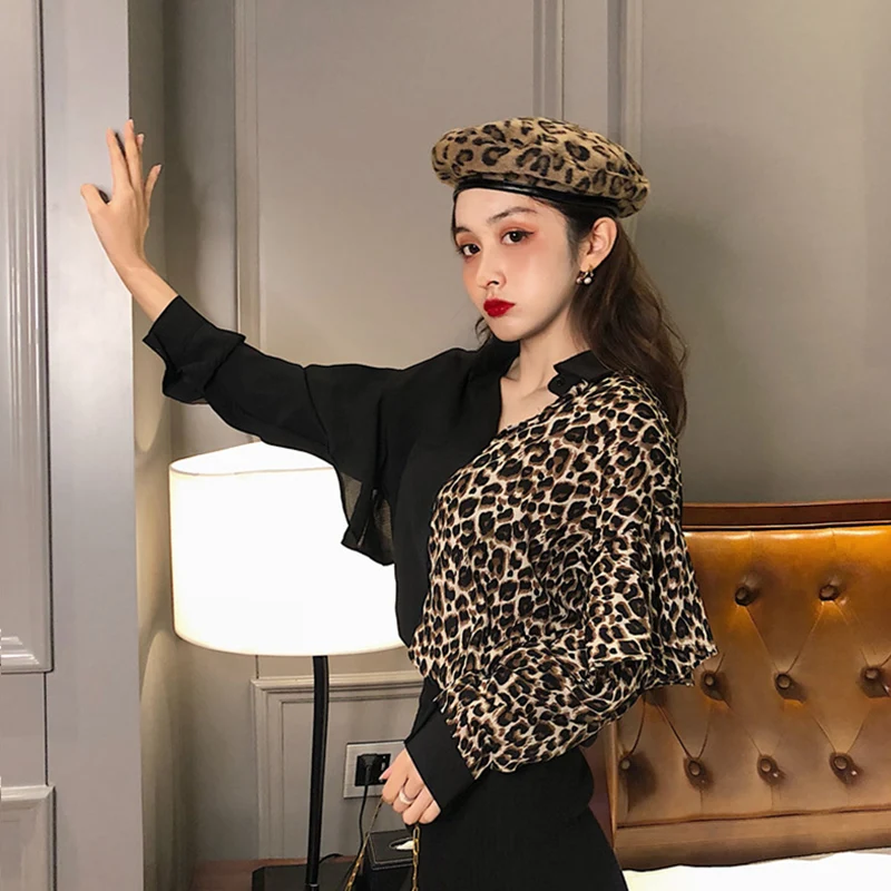 

2019 Leopard Tops Moda Feminina Blusas Fashion Casual Brand Spring Fall Women Blouses Ruffles Plus Size Shirtsv Vetement
