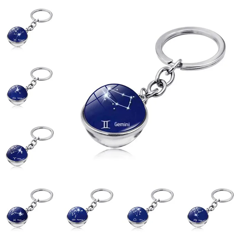 Созвездие Двусторонняя Стекло мяч брелок-подвеска 12 знаков зодиака брелок