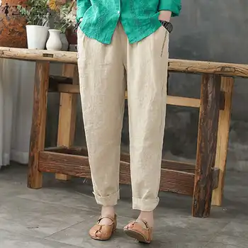 

ZANZEA Women Long Trousers Turnip Pants Spring Elastic Waist Solid Casual Cotton Linen Harem Pants Vintage Pantalon Plus Size