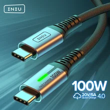 Iniu 100w usb c para usb tipo c cabo pd 5a carregamento rápido USB-C cabo tipo-c carregador para huawei xiaomi samsung s20 macbook ipad pro
