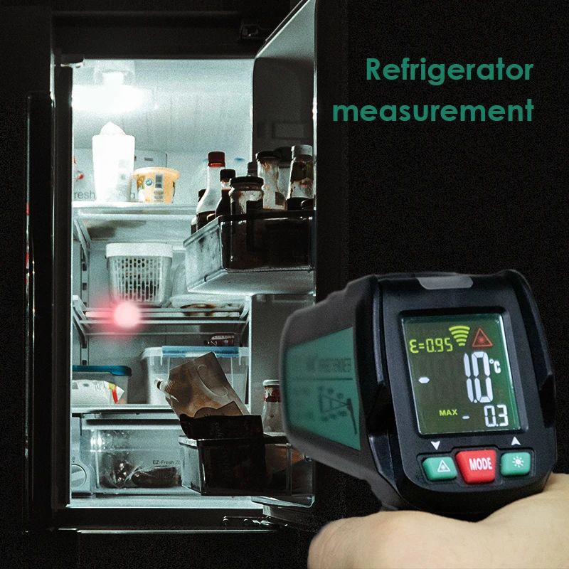 LCD IR Laser Infrared Digital Temperature Gun Non Contact Handheld Infrared Thermometer 50-580℃ Alarm Portable Pyrometer