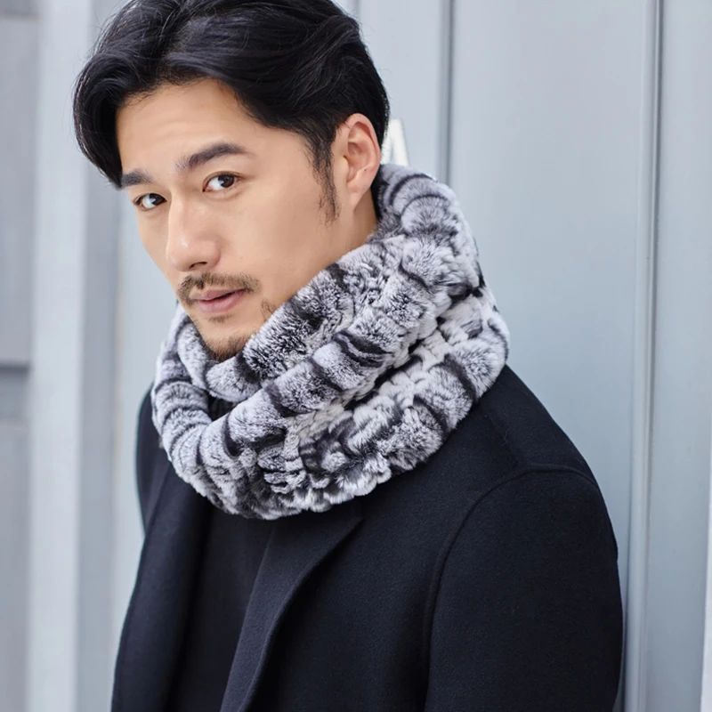YCFUR, зимний теплый шарф-кольцо для мужчин, толстые пушистые шарфы из натурального меха, мужской супер эластичный теплый шарф-шейный платок для мужчин