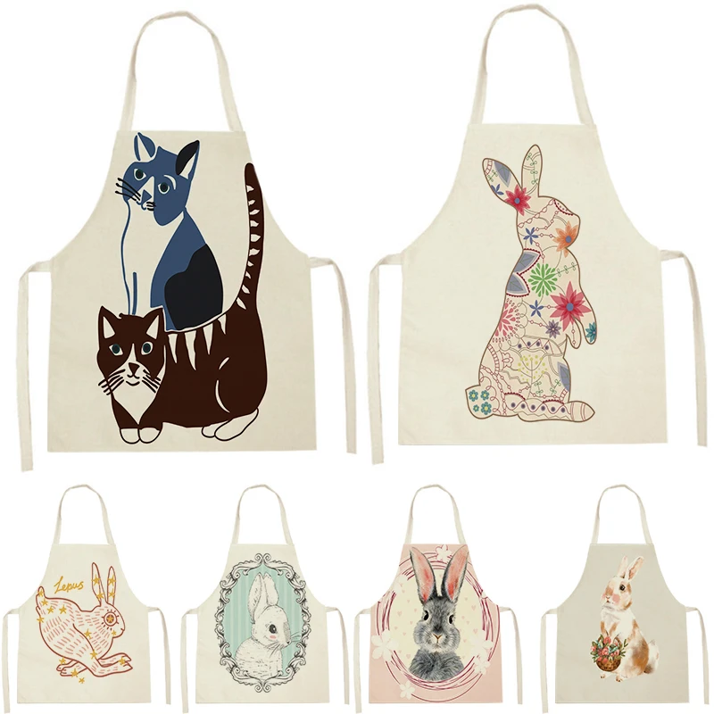 Cartoon Animal Apron Sleeveless Cotton and Linen Children's Custom Men Women Cleaning Tools Household Bibs Chef | Дом и сад