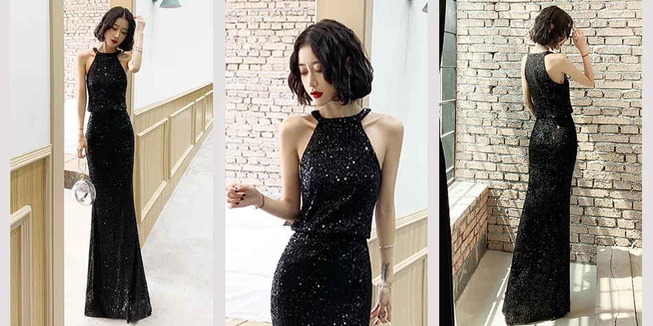 Это YiiYa вечернее платье черное элегантное Холтер без Рукавов robe De Soiree K127 размера плюс Русалка Длинные официальные платья для женщин