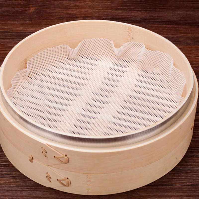 1pc Reusable Kitchen Silicone Steamer Mesh Non-stick Pad Round Shape Dumplings Mat Steam Buns Baking Pastry Dim Sum Mesh silicone baking mat