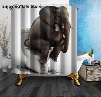

Elephant Thinking on The Toilet Shower Curtain Waterproof Fabric Shower Curtain Bathroom Decoration 72 x 72 with 12 Hooks