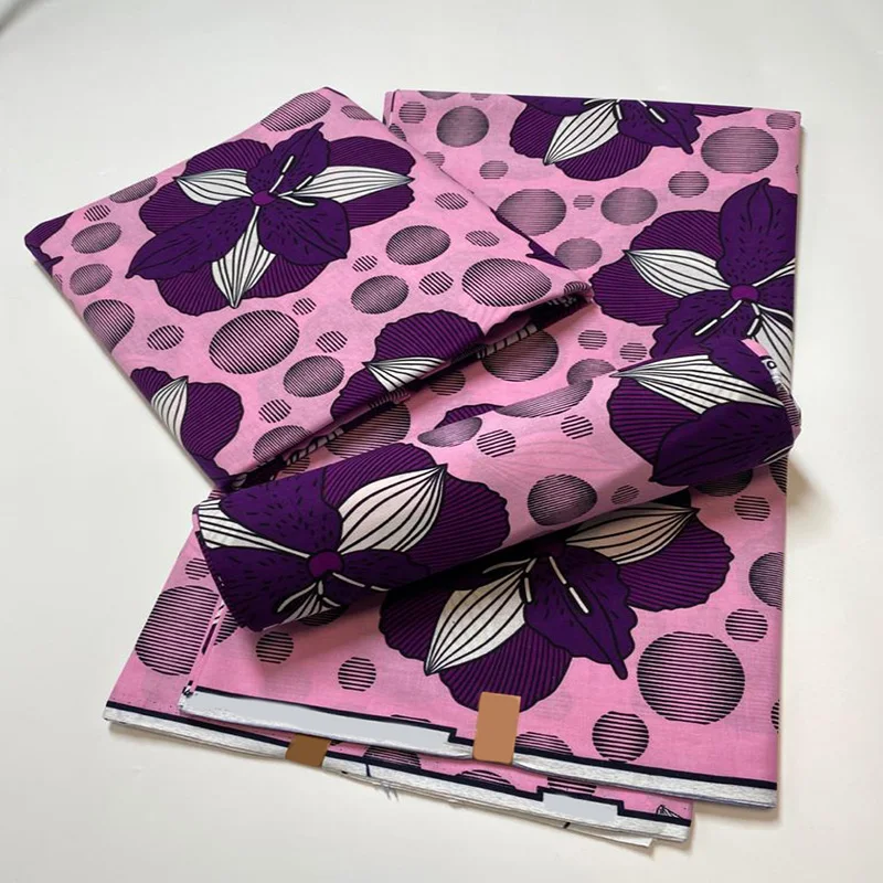 Fashion Purple + Pink Soft Ankara African Prints Batik Pagne Real Wax Fabric Crafts Material 100% Cotton for Dress NN1225-14