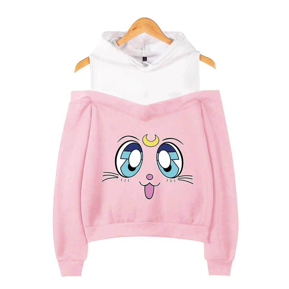 Sailor Moon print kpop hoodies Kpop Blackpink Sexy Off Shoulder Hoodies sweatshirts Member Sweatshirt Girl Group  pink clothes
