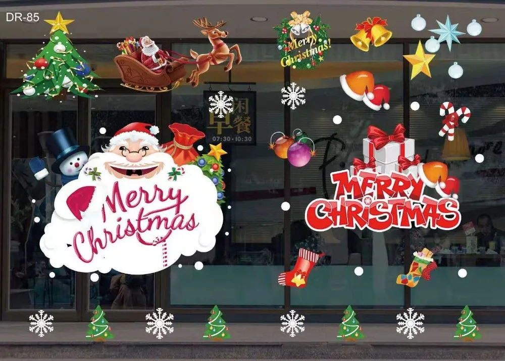Новогоднее и Рождественское украшение для дома, настенная наклейка, оконная наклейка, снежинка, Санта, оконные стеклянные наклейки, настенные наклейки для детей