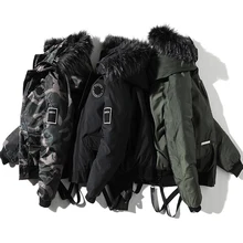 Мужская зимняя куртка ууличная камуфляжная утолщенная Теплая мужская повседневная куртка с капюшоном в стиле хип-хоп с лентами мужская верхняя одежда ABZ521