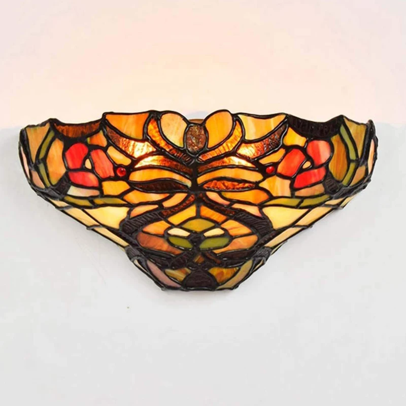 SGROW Stained Glass Flower Retro Art Wall Sconce Tiffany Wall Lamp Lighting Fixtures LED Bathroom Mirror Front Wall Lights