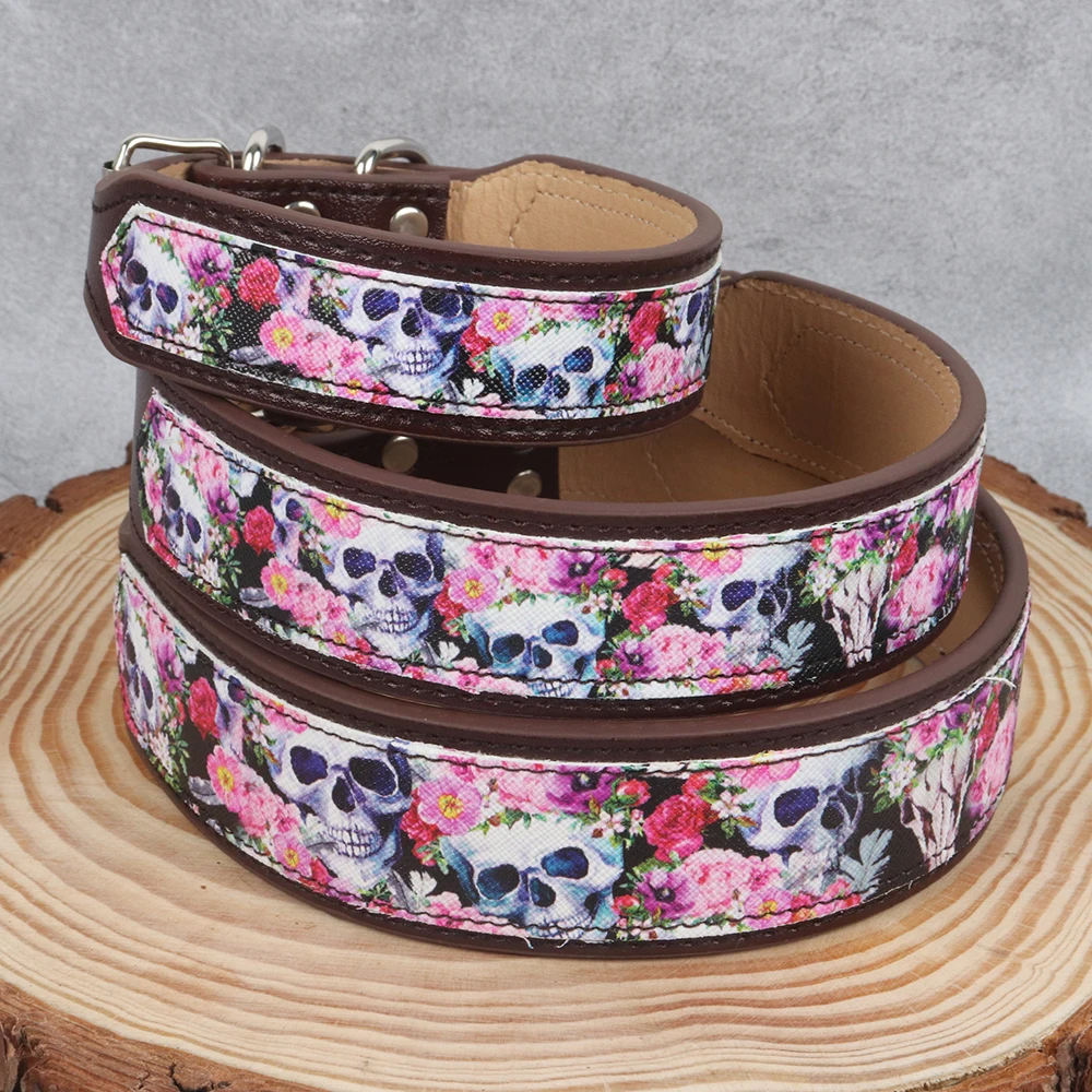 Personalized Pet Collar Skull Pattern Print Halloween Vintage Pet