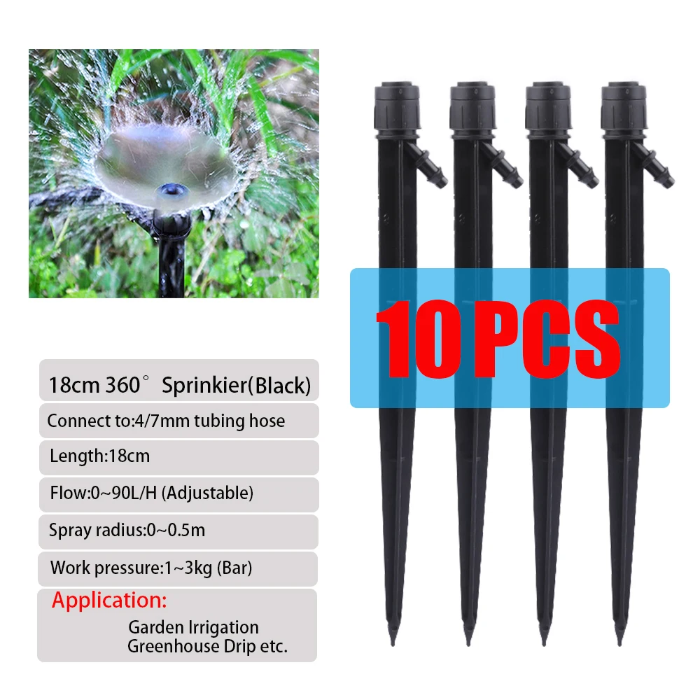 Plants Irrigation Kits Drip Irrigation 10Pcs Kits 18cm Drip Emitters Perfect for 4/7mm Tube Adjustable 360Degree Water Flow Drip Irrigation System for Watering System