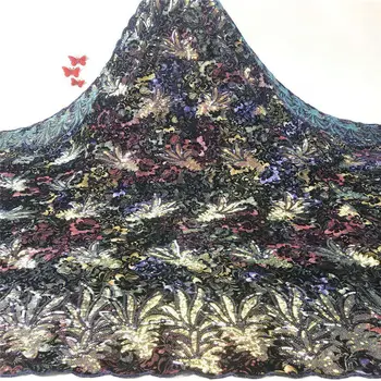 

African sequins lace fabric embroidered 2020 high quality French lace fabric Nigerian mesh tulle lace fabric FJ34251