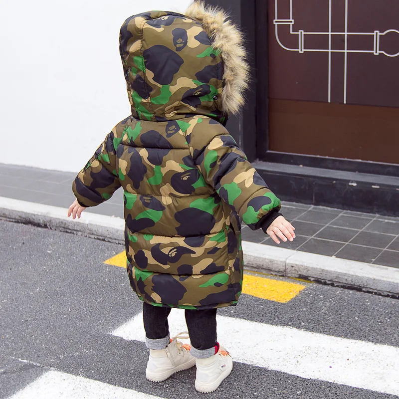 

Girls Padded Cotton Clothes 2019 Winter New Style Childrenswear Korean-style Children Camouflage Long Cotton Coat Children Thick