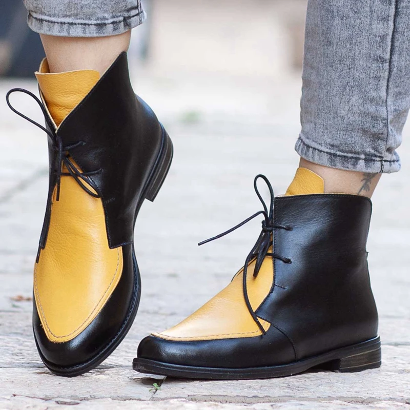 Ботильоны Puimentiua размера плюс; женская обувь на платформе со шнуровкой и пряжкой; короткие ботинки на толстом каблуке; женская повседневная обувь; Прямая поставка - Цвет: Цвет: желтый
