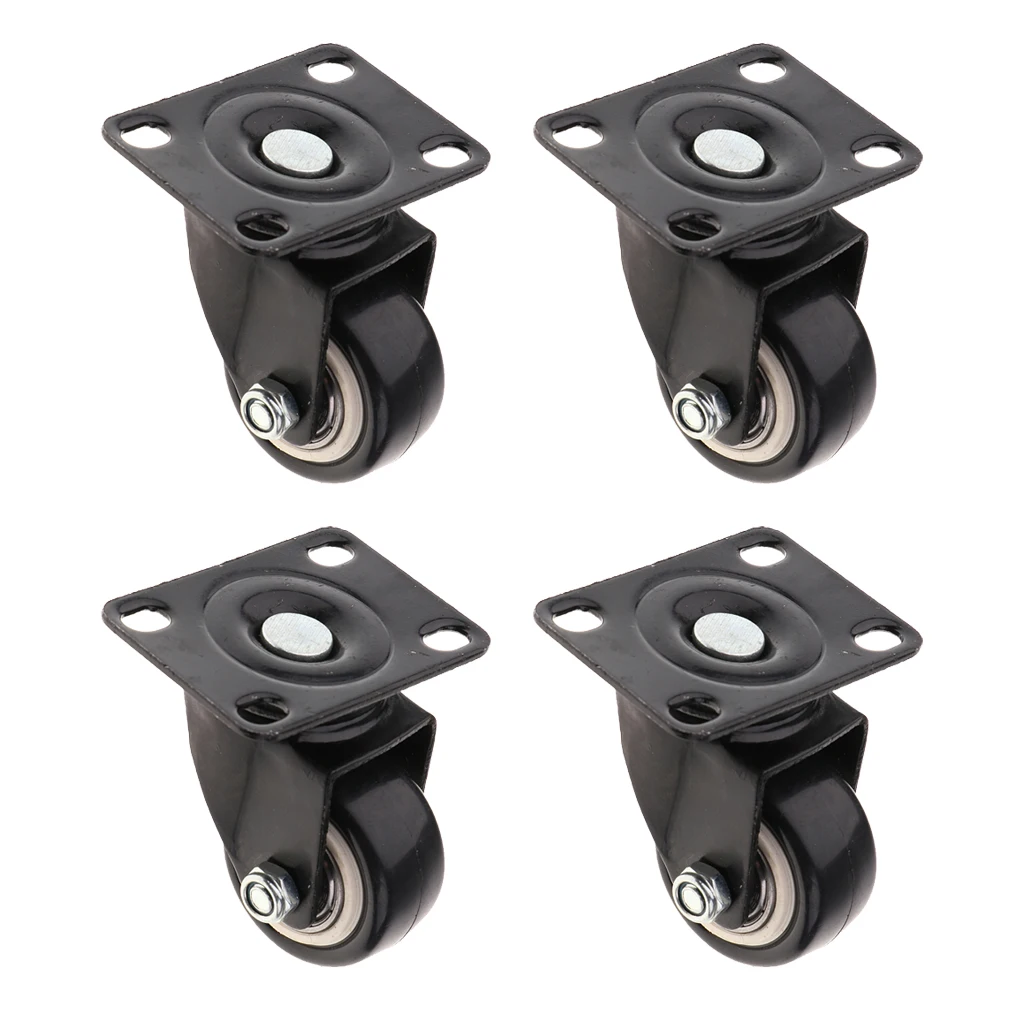 4x Durable 1.5'' PVC Swivel Castor Wheels Furniture Trolley Caster Black