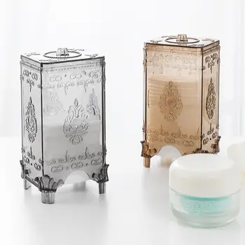 

European Style Clear Makeup Cotton Pad Storage Box Holder Dispenser Cosmetic Container Storage Box Cotton Swabs Stick Organizer