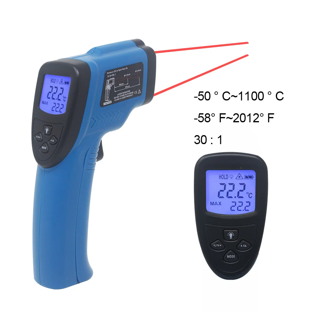 ЖК ИК инфракрасный термометр бесконтактный двойной/один лазерный пирометр цифровой C/F выбор поверхности температура монитор - Цвет: 1100C