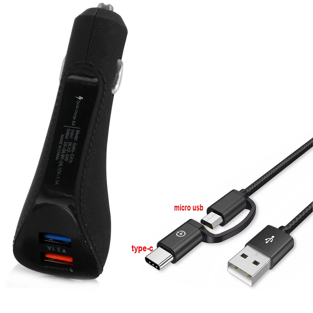 3 порта Quick Charge 3,0 Автомобильное зарядное устройство 3 А USB зарядное устройство для iPhone samsung LG мобильных телефонов планшетов автомобильное зарядное устройство - Тип штекера: charger with cable